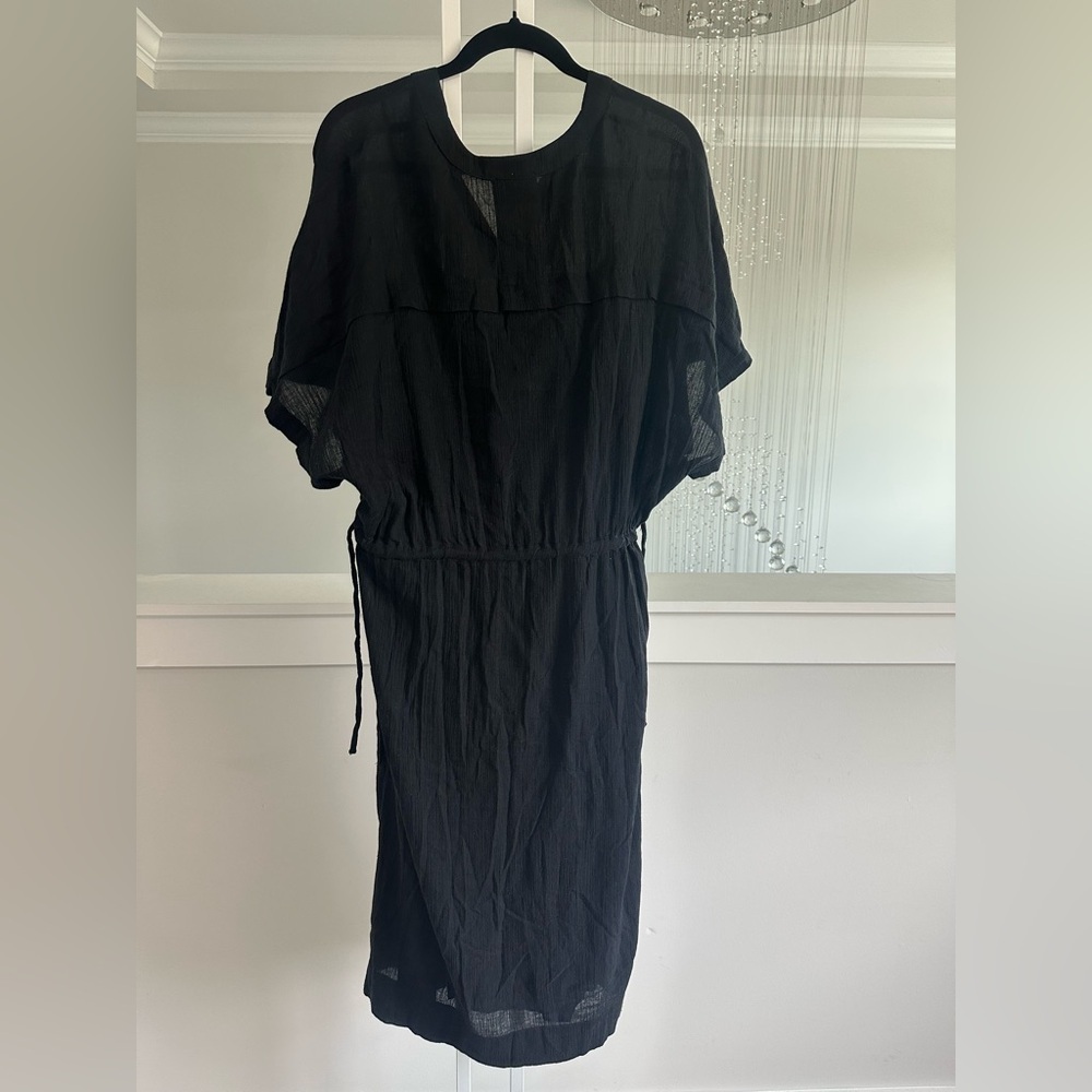 Rag And Bone Elegant Gathered Cotton Black Midi Dress - Picture 5 of 6